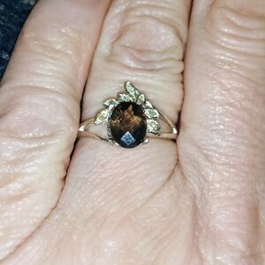 Natural Smoky Quartz & Diamonds Sterling Silver Ring